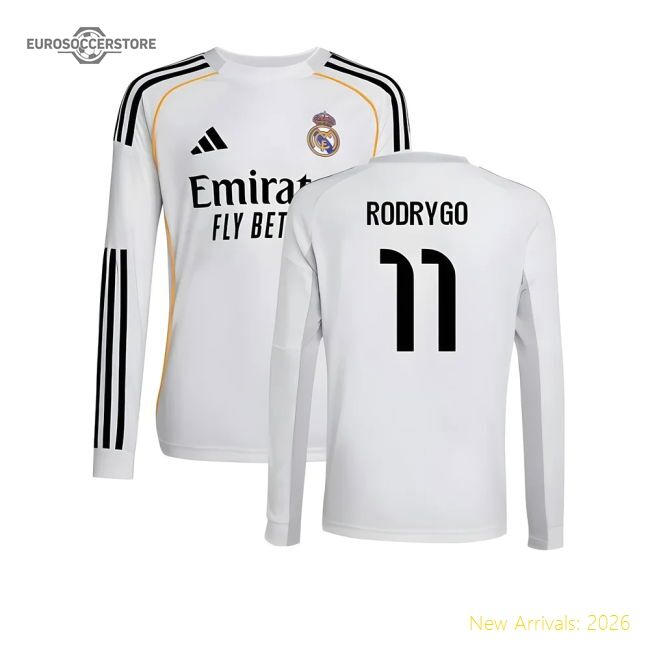Exceptional 2025-2026 Real Madrid Long Sleeve Home Jersey (kids) (r