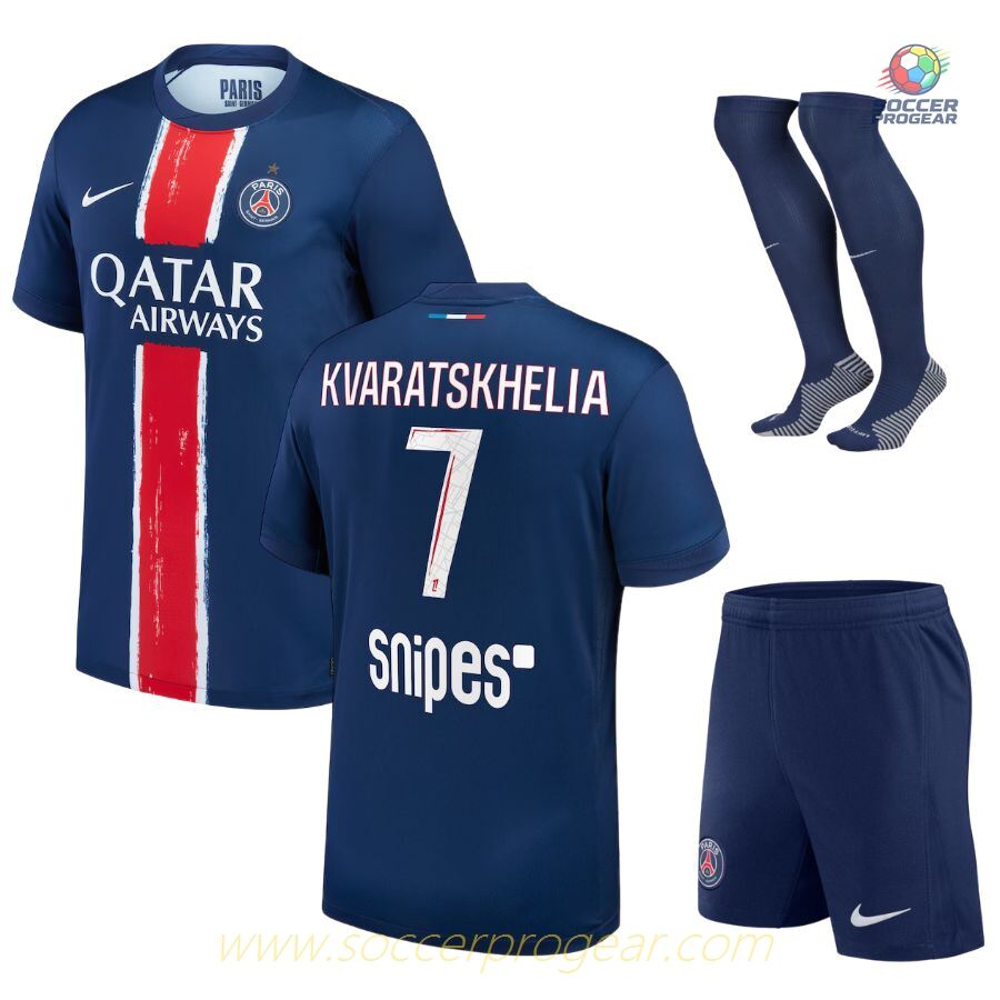 PSG Home Soccer Jersey Set Kids Edition Team Jersey 2024-25 Edition Kvaratskhelia 1 Star