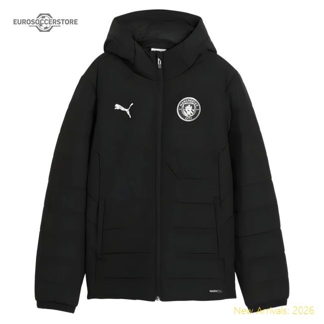 Official 2025-2026 Man City Hooded Padded Coat (black) - Kids
