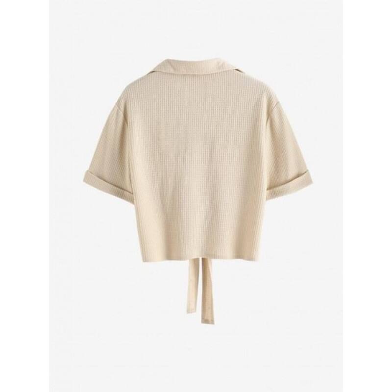 Tie Hem Textured Front Pockets Shirt DA7774