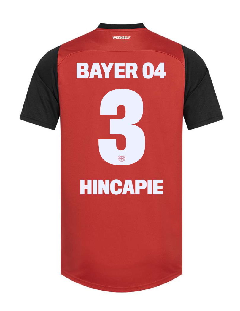 Bayer 04 Leverkusen's HINCAPIE 3 Home Jersey for the 24-25 season
