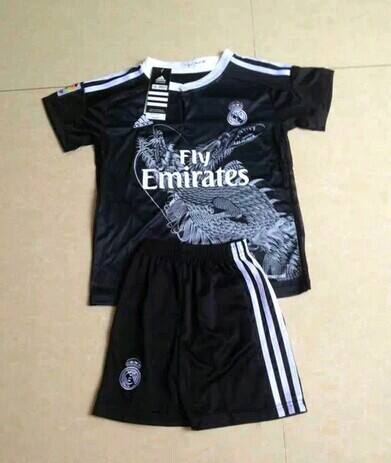 Kids Real Madrid 1415 Black Dragon Soccer KitShirtShorts - Official