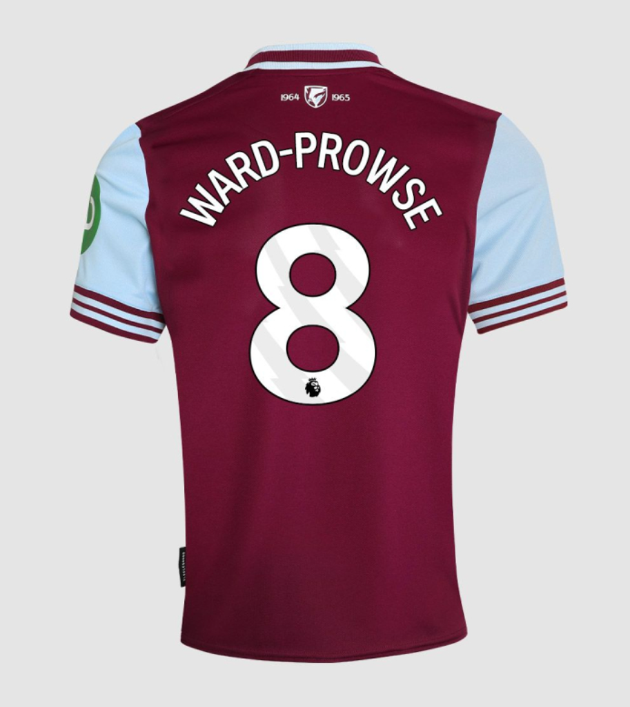 West Ham United's 24-25 Season Home Jersey Featuring WARD-PROWSE with Number 8