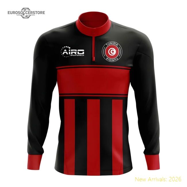 Outstanding Tunisia Concept Football Half Zip Midlayer Top (black-red)