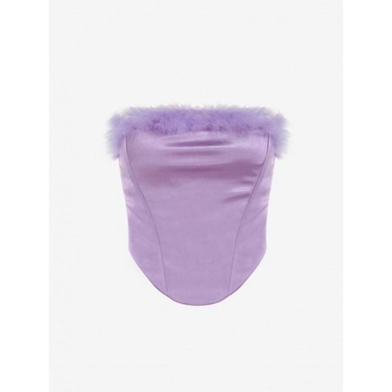 Satin Solid Color Zip Back Faux Fur Corset Top BF1054