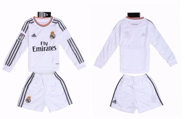 Match Quality Kids Real Madrid 1314 Home Long Sleeve KitShirtshorts