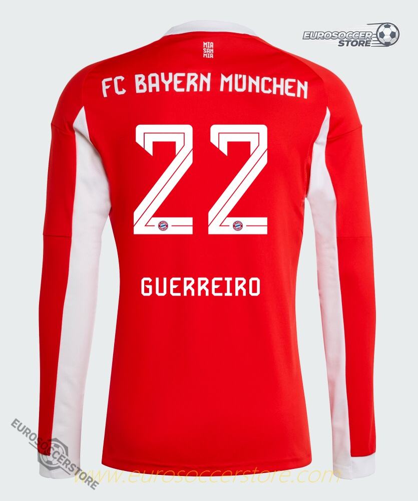 Bayern Munich 25-26 Season Home Long Sleeve Jersey with Guerreiro 22 Printing