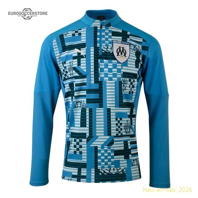 Authentic 2024-2025 Marseille Prematch 1/4 Zip Top (Bleu Azur)