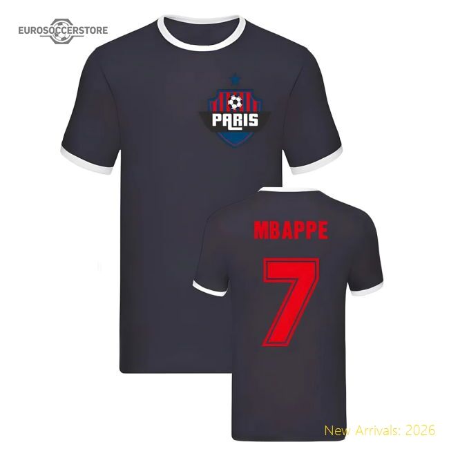Top-Quality Supporter Kylian Mbappe Paris Ringer Tee (Navy)