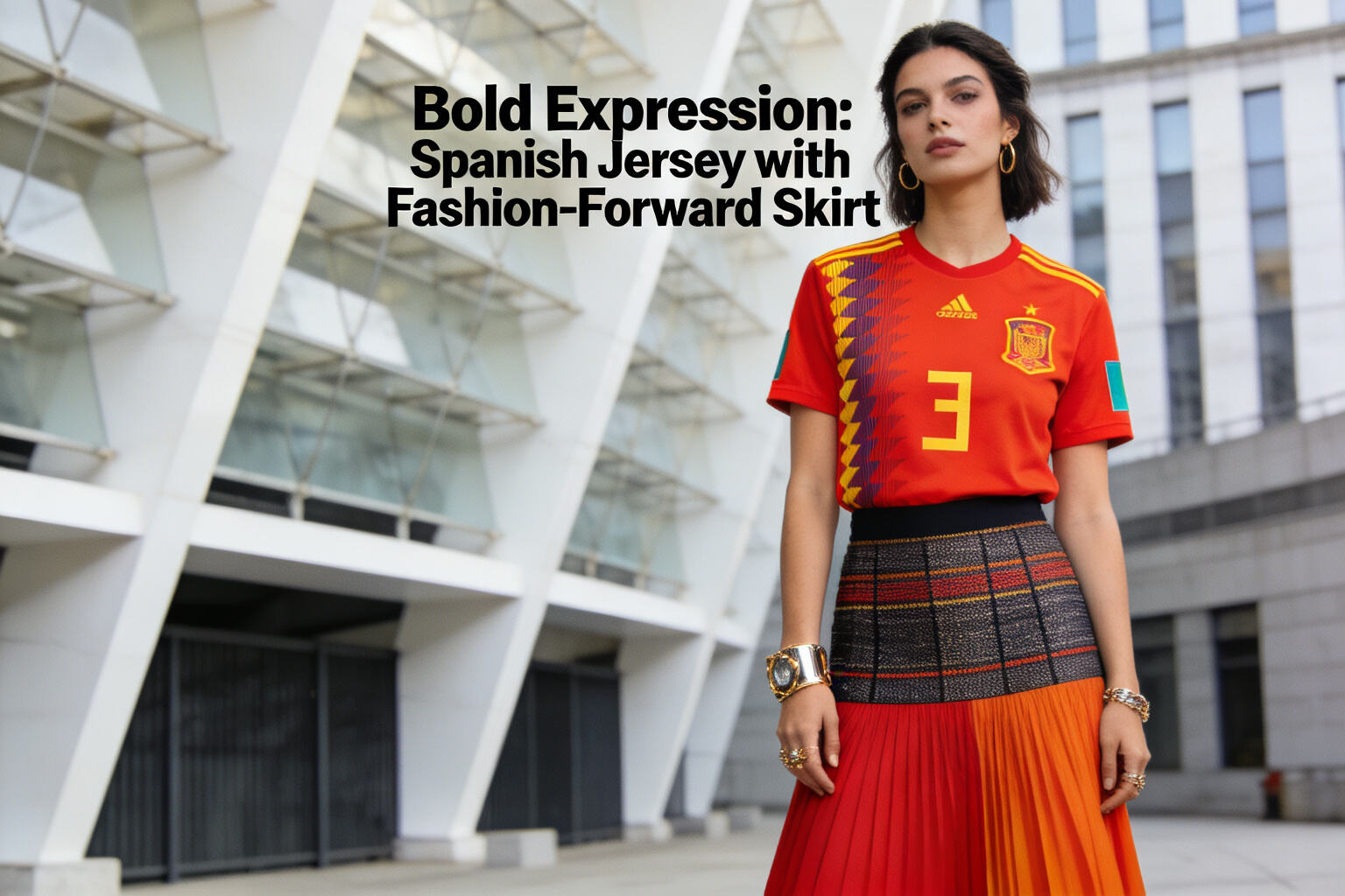 Bold Expression: Spanish Jersey with Fashion-Forward Skirt