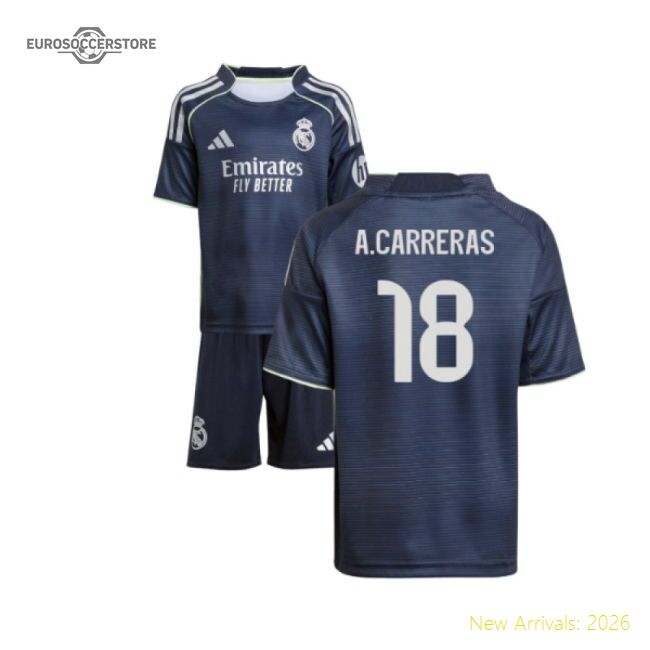 Premium-grade 2025-2026 Real Madrid Away Mini Kit (acarreras 18)