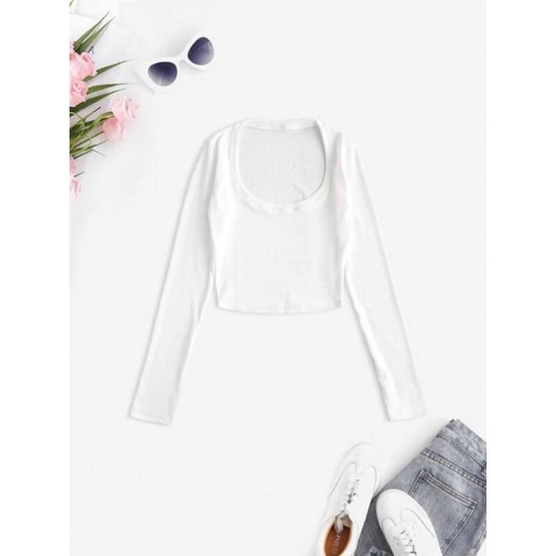 U Neck Ribbed Long Sleeve Top AW0840