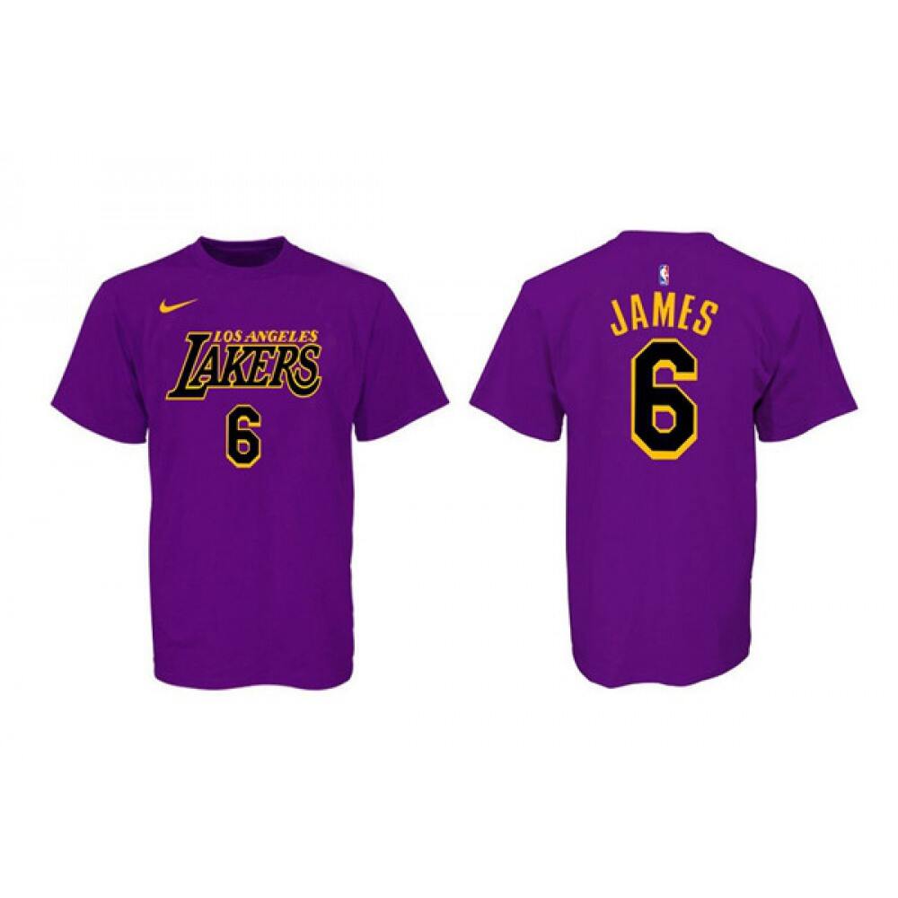 Men's Los Angeles Lakers #6 LeBron James Purple/Black Basketball T-Shirt