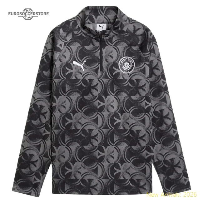 Premium 2025-2026 Man City Warm Up 1/4 Zip Top (black) - Kids