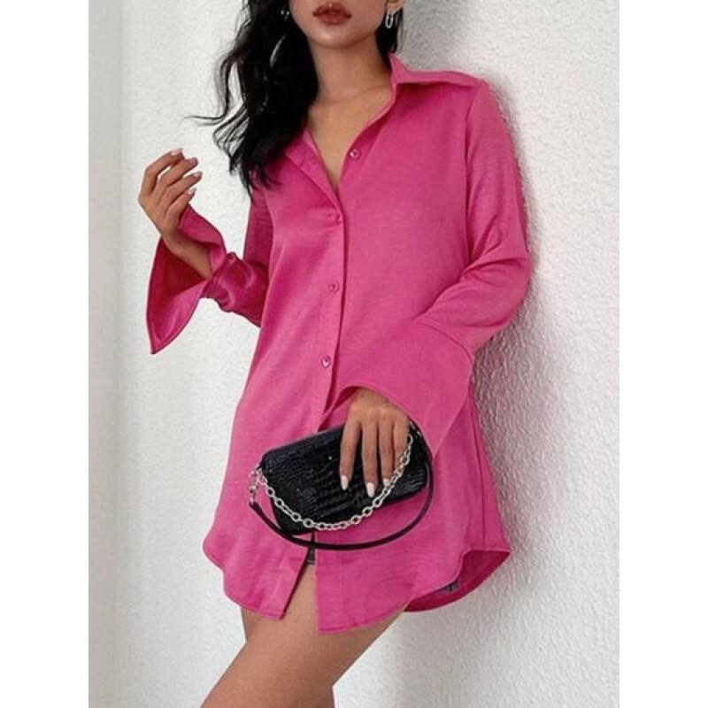 Satin Cutout Back Slit Cuff Shirt KZ1803