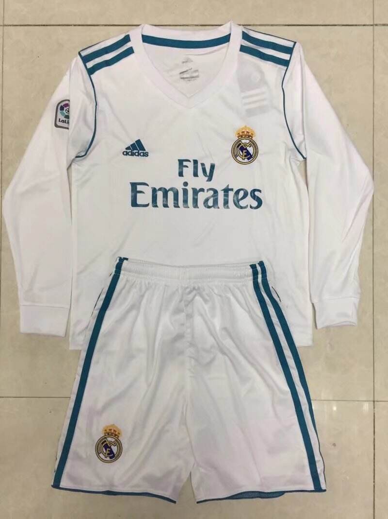 Kids Real Madrid Home 201718 LS Soccer Suits ShirtShorts - Official