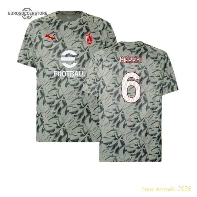 2025-2026 Ac Milan Warm Up Fan Jersey (smokey Gray) (baresi 6)