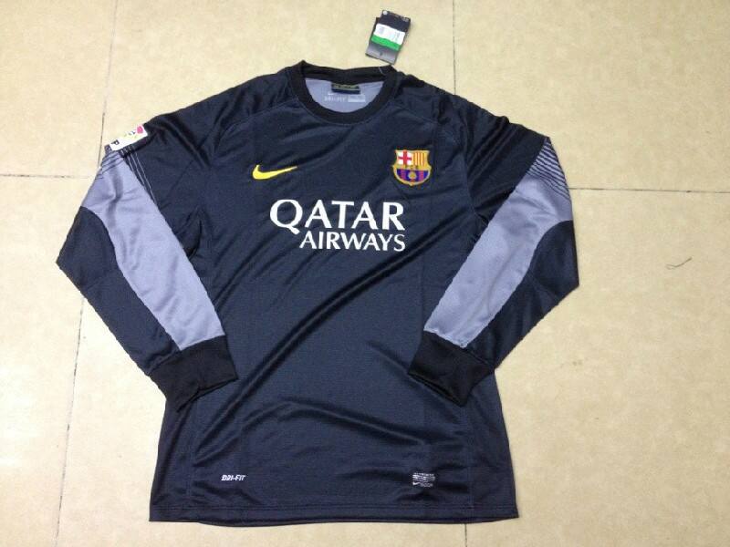 13-14 Barcelona Black Goalkeeper Long Sleeve Jersey Shirt - Official