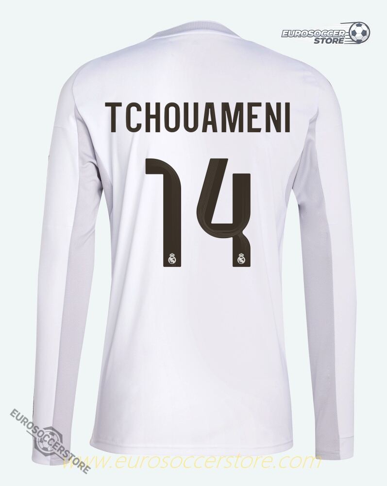 Real Madrid 25-26 Home Long Sleeve Jersey Featuring Tchouameni #14