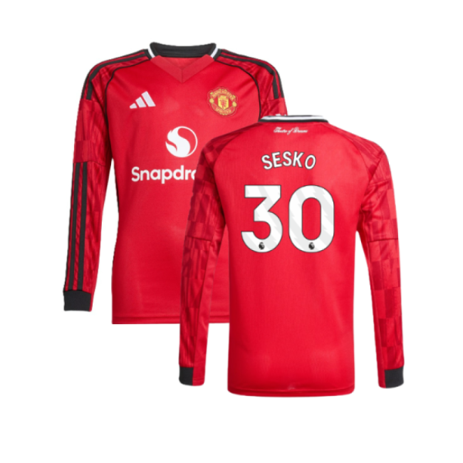 Football Man Utd Long Sleeve Home Shirt Kids Sesko #30 Premium Qua...