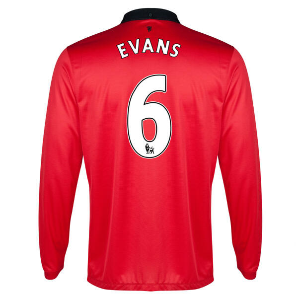 13-14 Manchester United 6 Evans Home Long Sleeve Jersey Shirt -