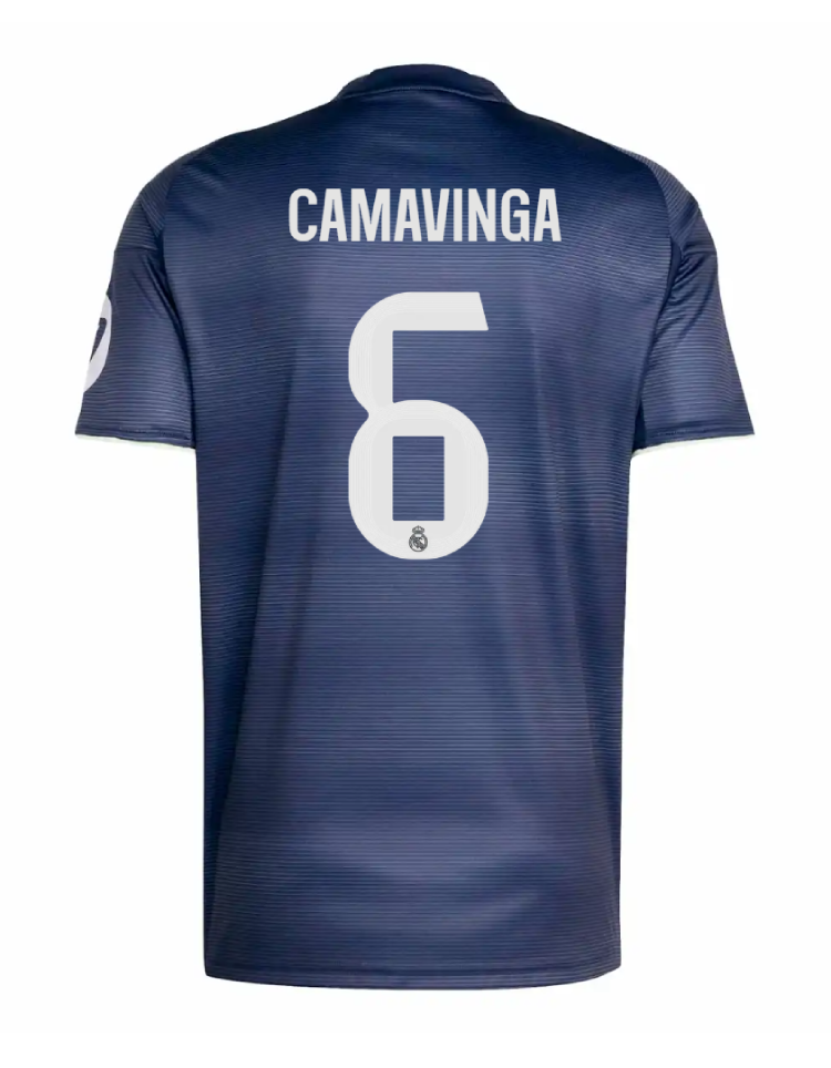 Real Madrid's 25-26 Away Jersey featuring Camavinga with the number 6