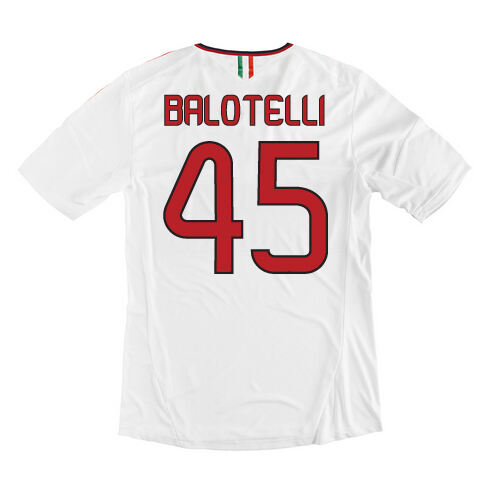 13-14 AC Milan 45 Balotelli Away White Soccer Shirt - Official