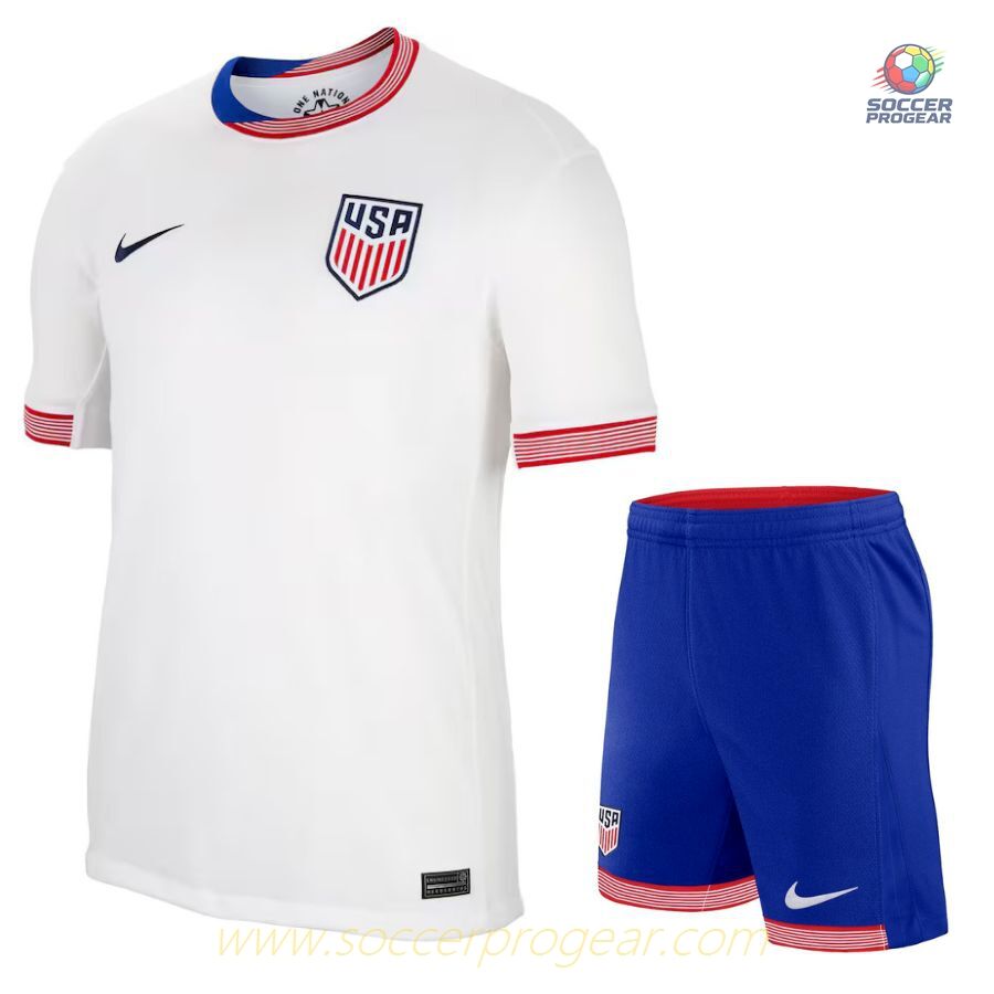 Kids USA Premium Home Soccer Jersey Set Football Jersey 2024-2025 Edition Season