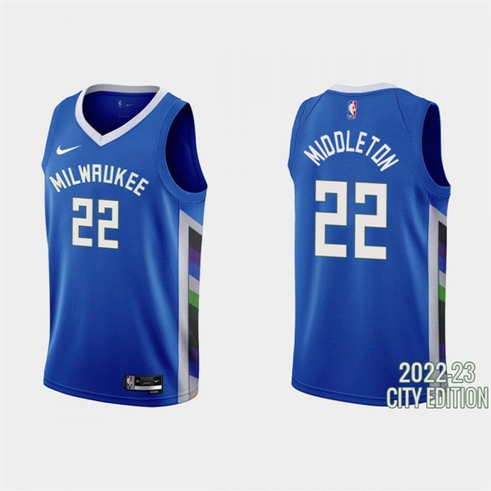 Performance Genuine Men's Bucks #22 Khris Blue Basketball Jersey