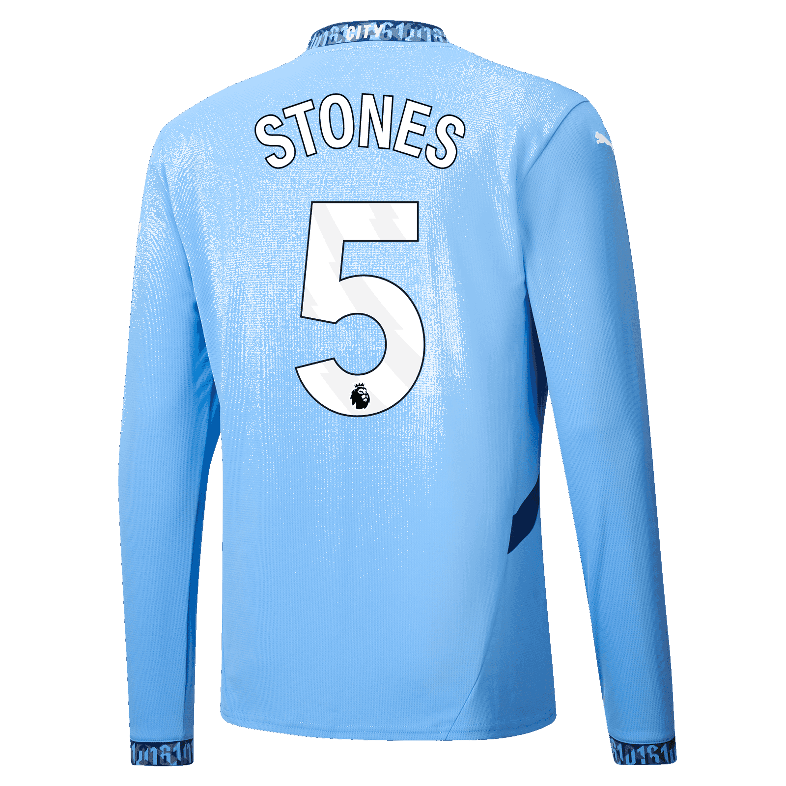 John Stones' 2024-25 Manchester City Home Long Sleeve Jersey, Number 5