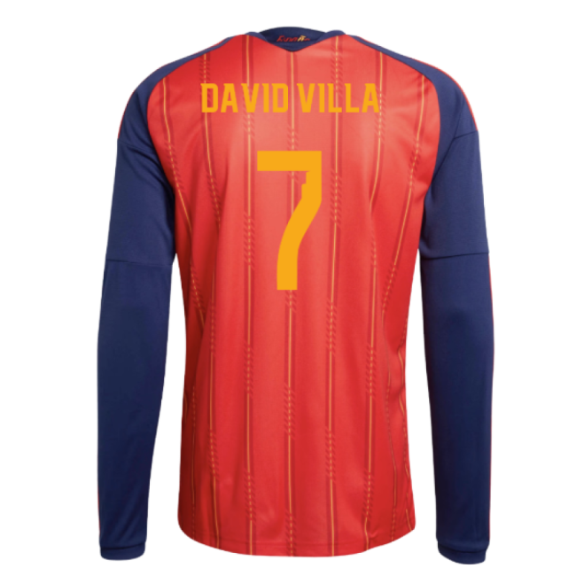 Chic Spain 2026-2027 Spain Long Sleeve Home Shirt (David Villa 7) f...
