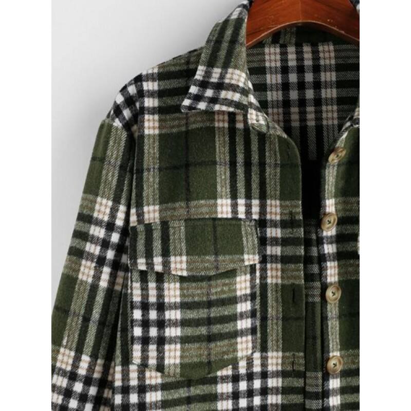 Plaid Cargo Pockets Boyfriend Shirt IH3365