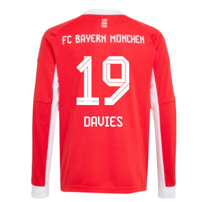 2025-2026 Bayern Munich Long Sleeve Home Shirt (Kids) (Davies 19)