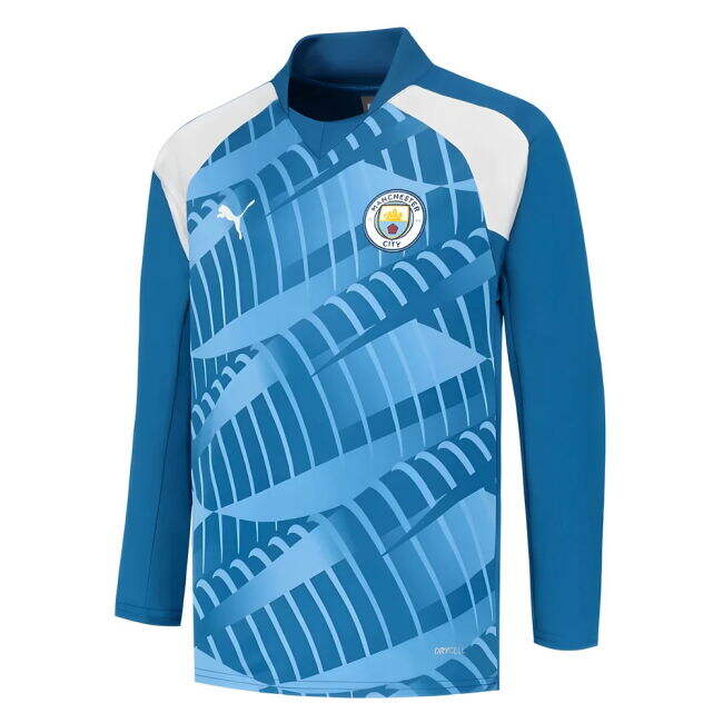 2023-2024 Man City Pre-Match LS Sweat Top (Lake Blue) - Kids - game...