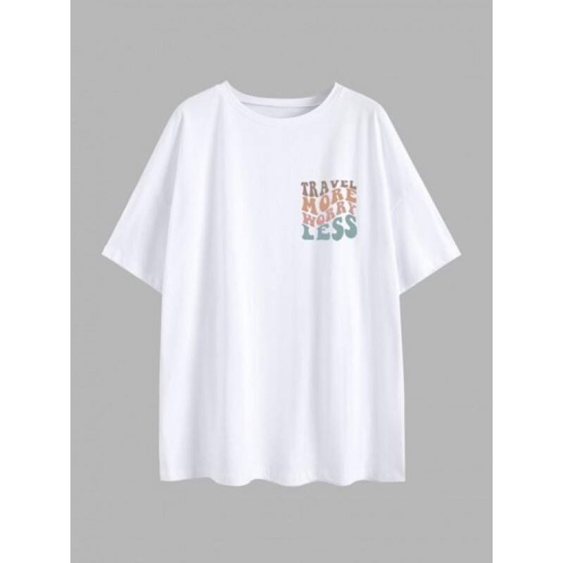 Oversized TRAVEL MORE WORRY LESS Graphic T-shirt PN2657