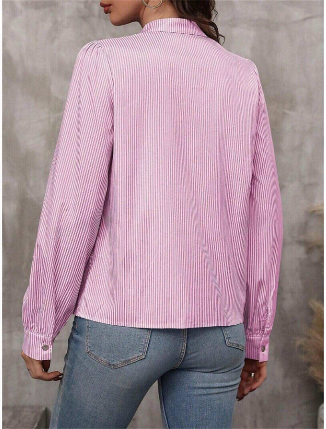 Women's Shirt Blouse Stylish Casual Striped Regular Tops Long Sleeve V Neck Patchwork Regular Fit Work Daily Going out Summer Spring Fall