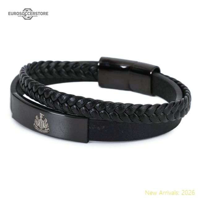 Authentic Newcastle United Fc Black Ip Leather Bracelet - Premium