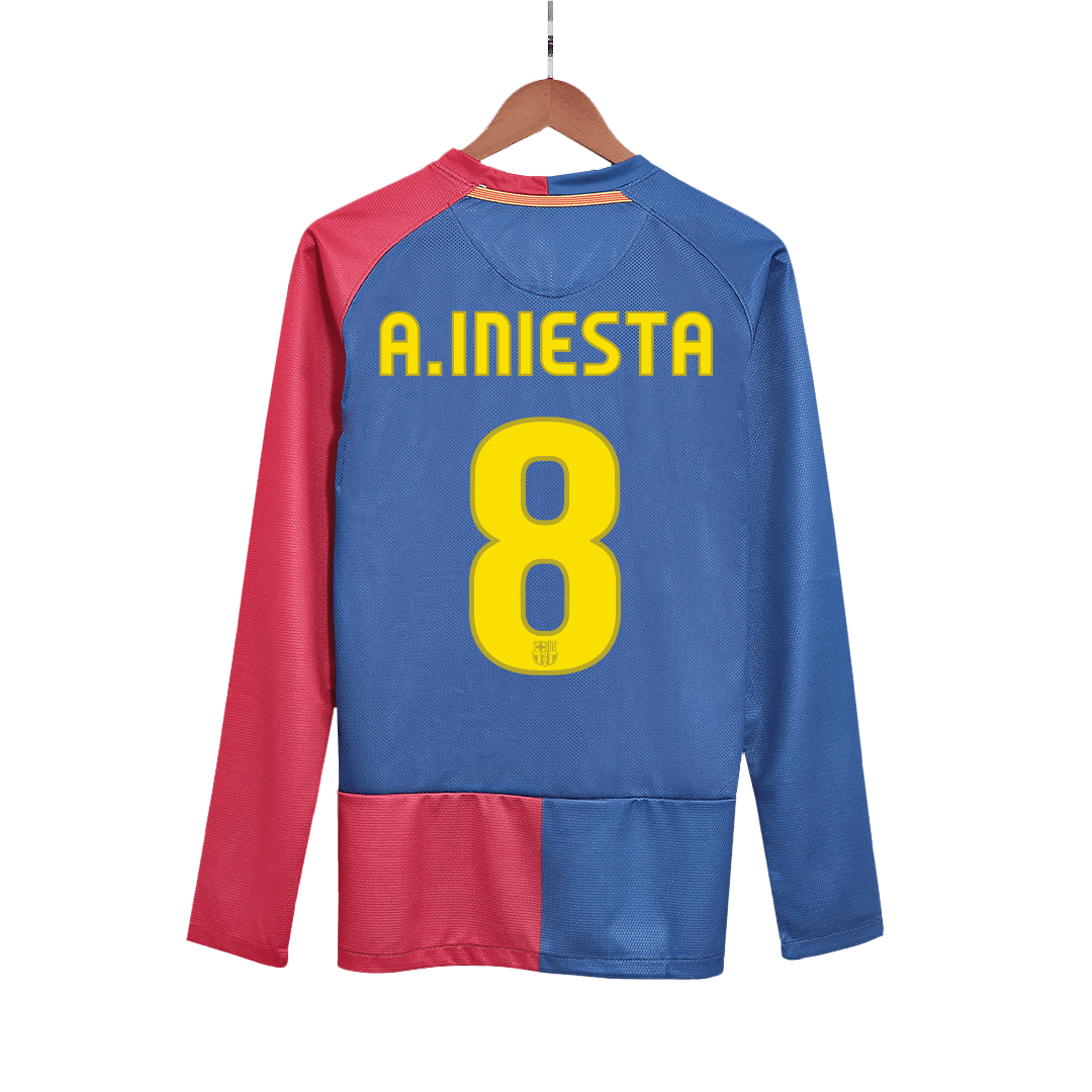 Retro A.INIESTA #8 2008/09 Barcelona Home Long Sleeve Soccer Jersey- U