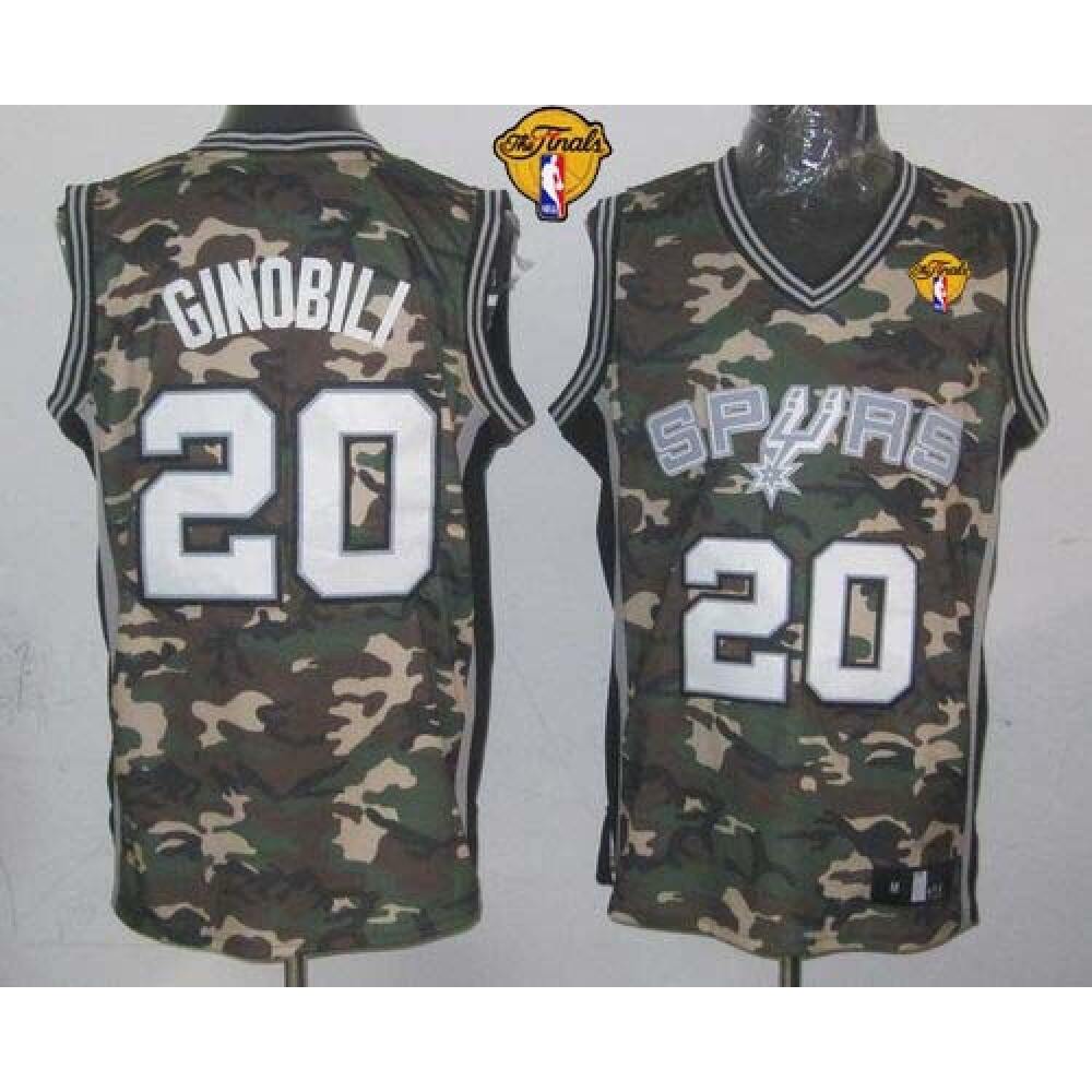 Spurs #20 Manu Ginobili Camo Stealth Collection Finals Patch Stitched NBA Jersey