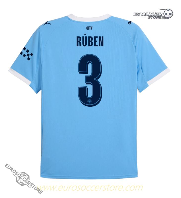 Rúben's No. 3 Manchester City Home Jersey for the 25-26 UEFA Champions League Season
