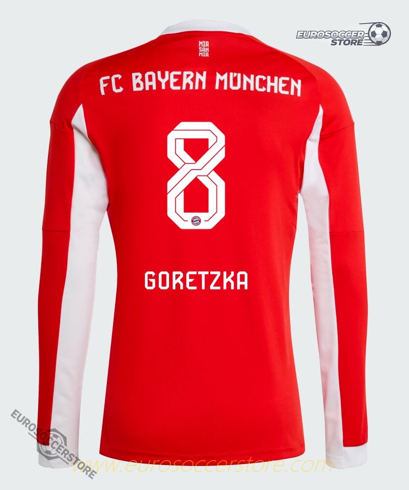 25-26 Season Bayern Munich Home Long Sleeve Jersey Featuring Goretzka #8