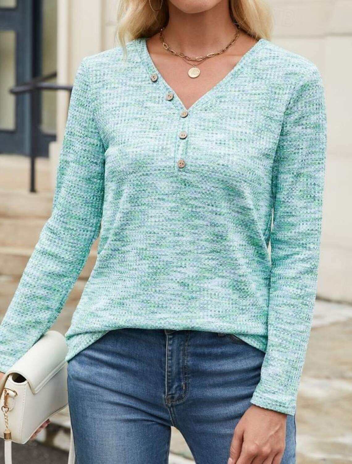 Women's Tunic Elegant Fashion Long Sleeve Regular Tops V Neck Daily Spring Fall