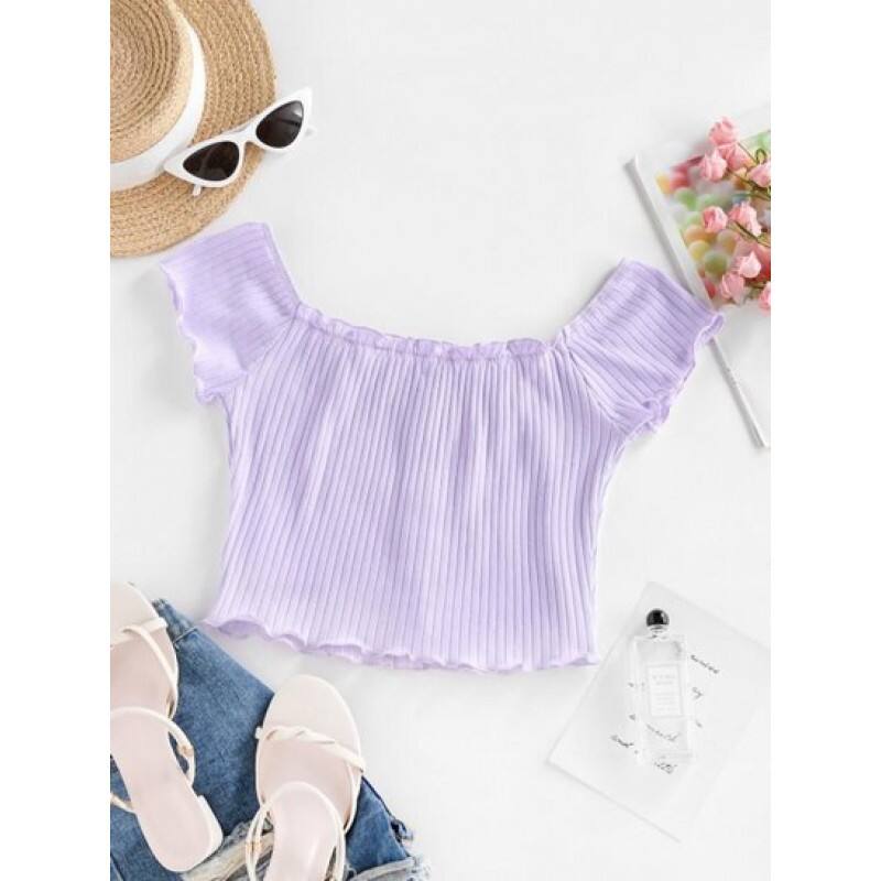 Ribbed Lettuce Frilled Crop Baby Tee GH8907