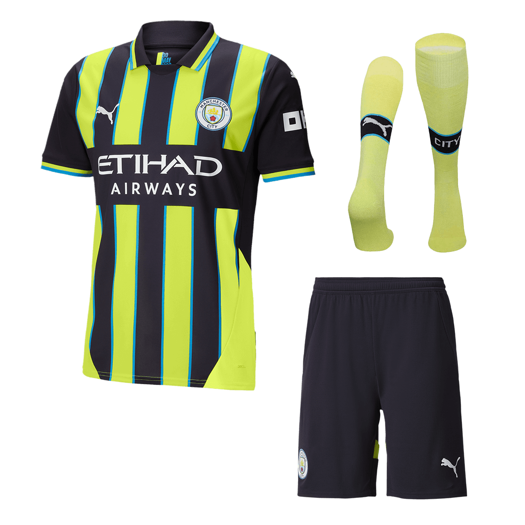 Manchester City Away Soccer Jersey Kit(Jersey+Shorts+Socks) 2024/25Aut
