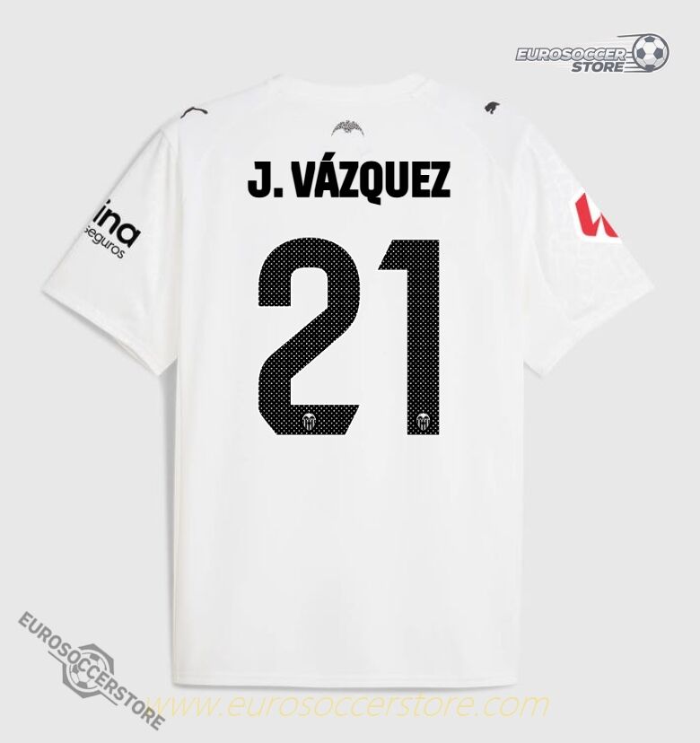 J. VÁZQUEZ 21 Valencia CF Home Jersey for the 25-26 season