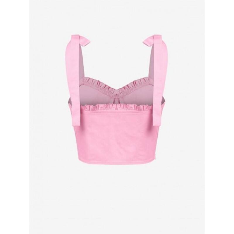 Ruffle Tie Shoulder Cupped Crop Tank Top EZ4088