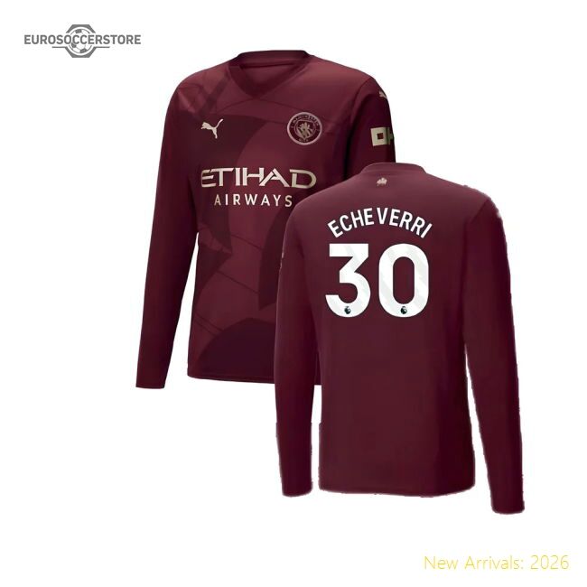 Official 2024-2025 Man City Third Long Sleeve Shirt (echeverri 30)
