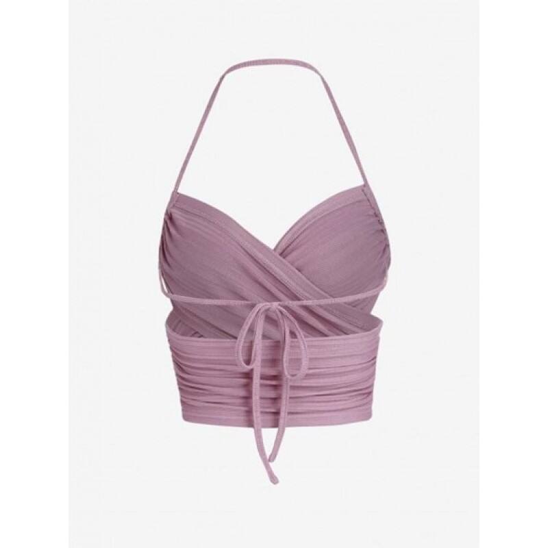 Ribbed Criss Cross Halter Crop Tank Top GB9317