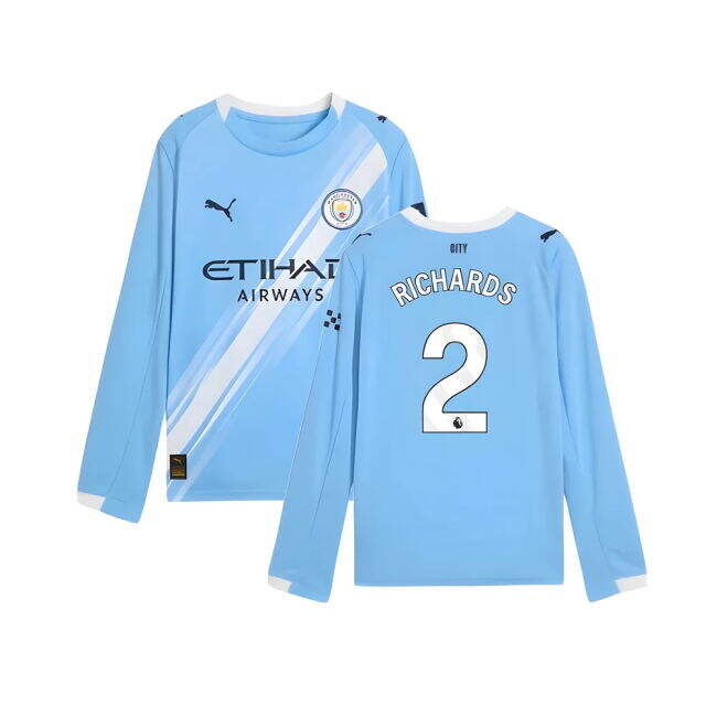 replica 2025-2026 Man City Long Sleeve Home Shirt (Kids) (Richards 2)