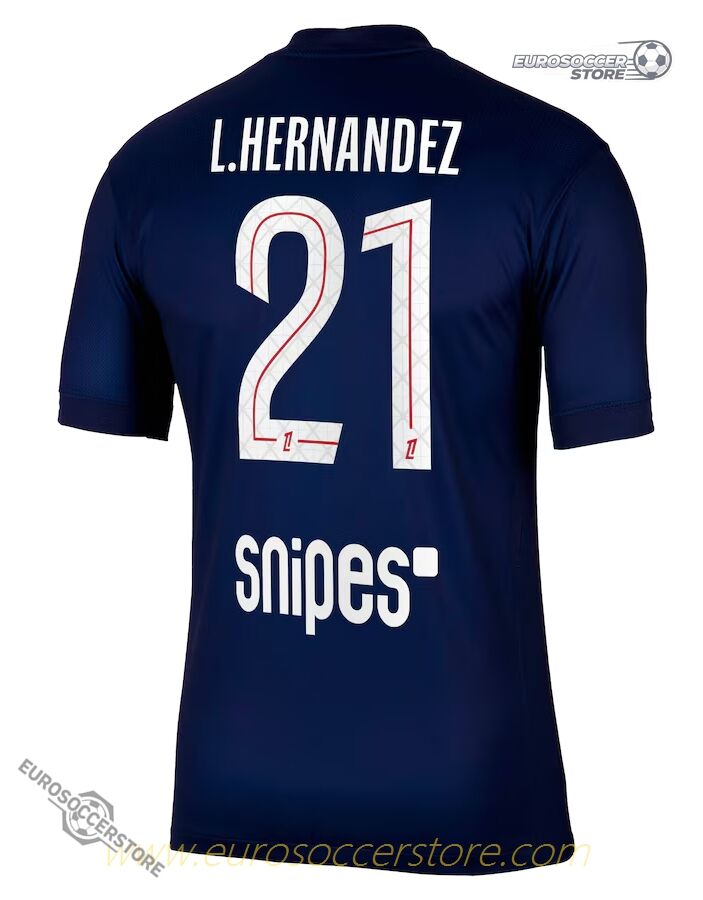 PSG 25-26 Season Home Jersey Featuring L. Hernandez, Player Number 21